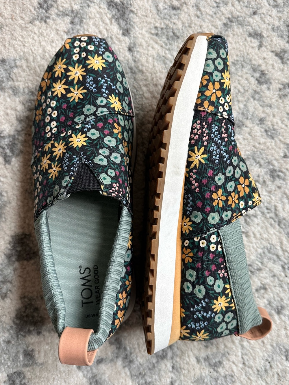 Toms Floral Slip on Chunky Shoes